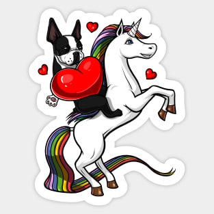 Boston Terrier Dog Riding Unicorn Sticker